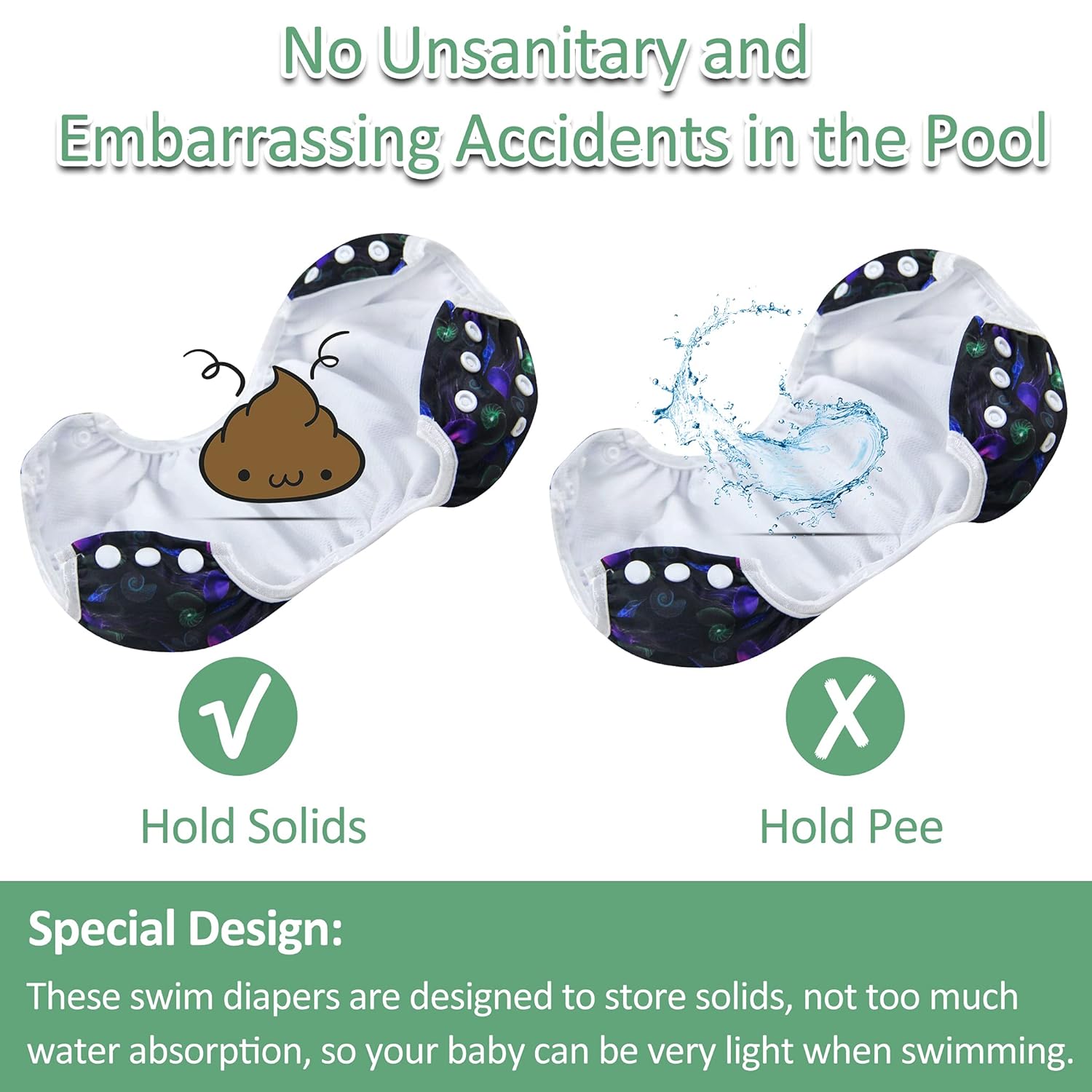wegreeco Baby & Toddler Snap One Size Adjustable Reusable Baby Swim Diaper (Diving, Ocean, Turtle, Large, 3 Pack) - Image 5